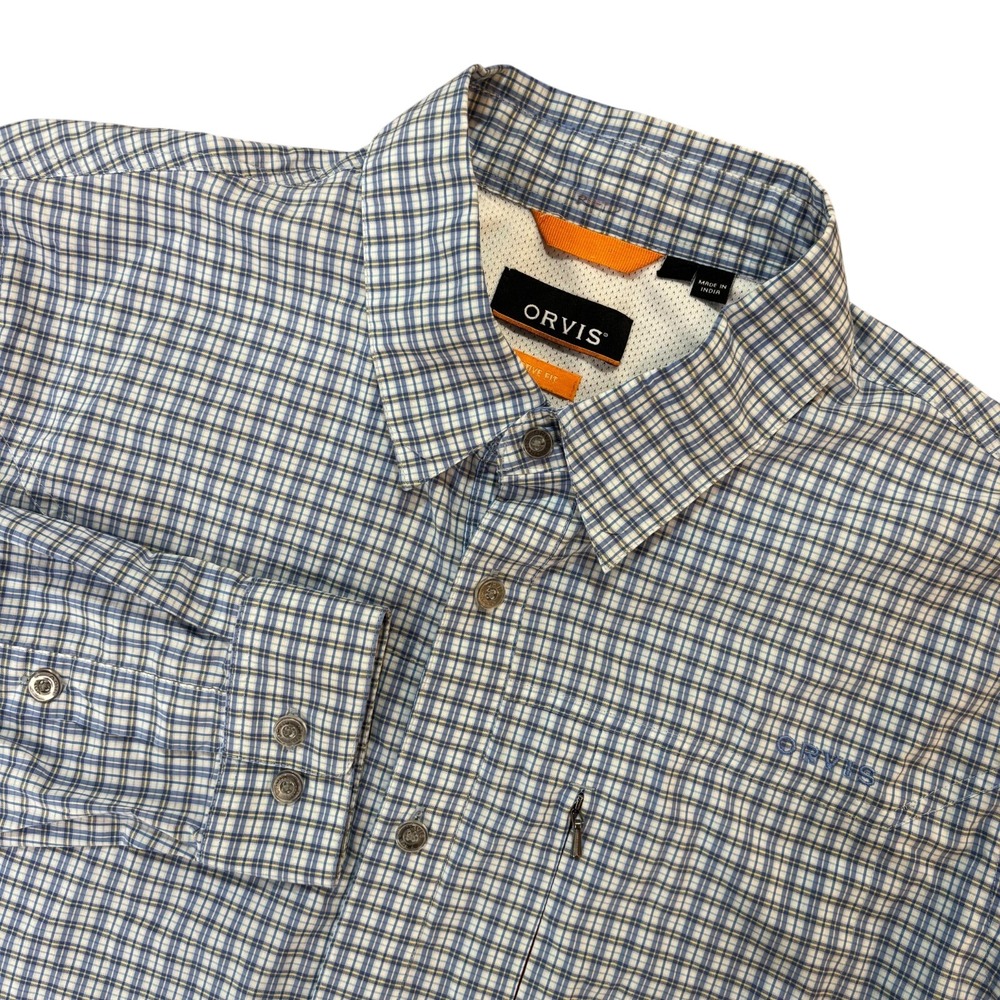 ORVIS Button Down Shirt Mens Medium Blue Plaid Active Fit Long Sleeve Casual‎
